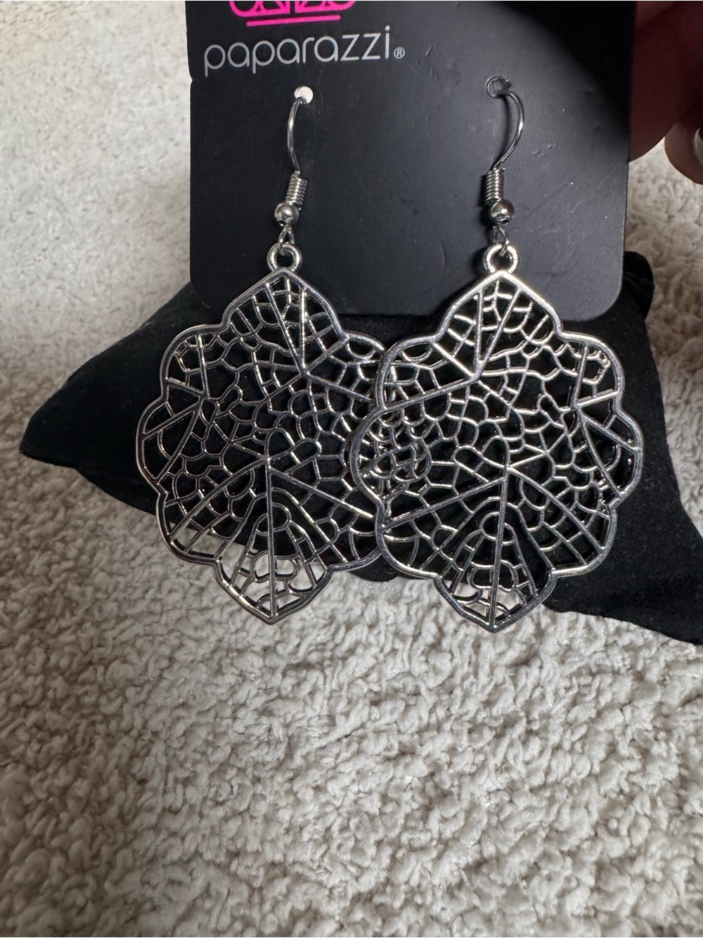 Paparazzi Silver Lacework Medallion Dangle Earrings